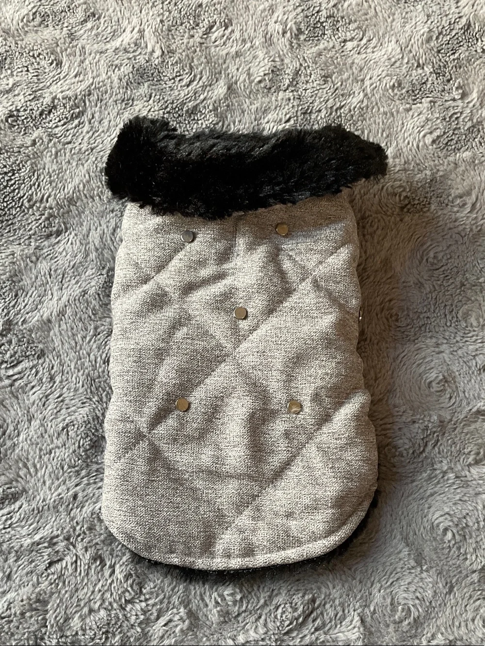 Quilted Gray Black Dog Faux-Fur vest NWOT